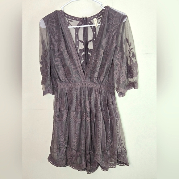 Wishlist Pants - Wishlist Boho Embroidered Lace Overlay Coquette Fairycore Romper, Small